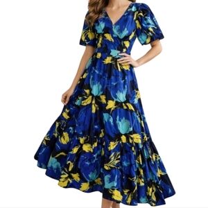 Christopher John Rogers Target Blue Floral Tiered Puff Sleeve Dress 6